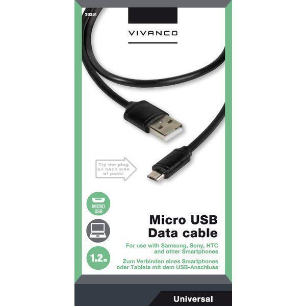 Cable USB-Micro USB 1,2Mts Color Negro